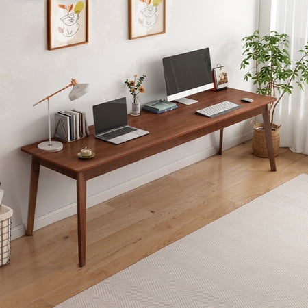 NELYE 63" Extra Long Two Person Simple Wooden Writing Desk, Walnut Finish