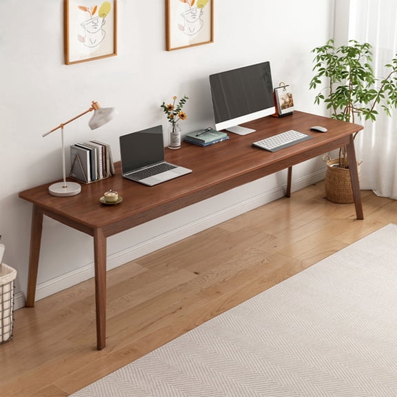 NELYE Two Person Wooden Desk - 63" Simple Extra Long Computer Table, Walnut