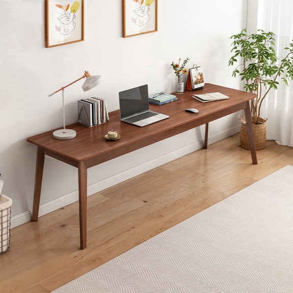 NELYE 71" Extra Long Two Person Simple Wooden Writing Desk, Walnut Finish