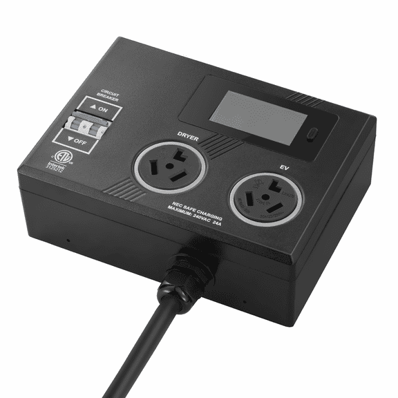 NEMA 10-30 Splitter Dryer EV, 240V Smart Power Adapter, 3-Color LED, LCD Display, 24A Max, ETL Listed