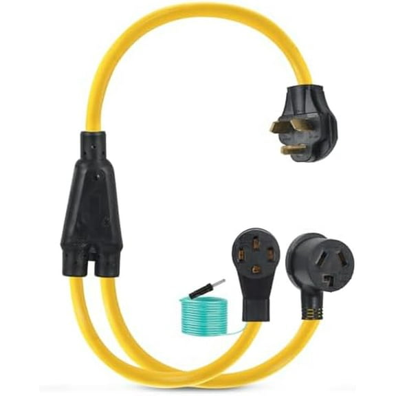 NEMA 10-30P to 14-50R 10-30R Y Splitter Cord Adapter with Safety Ground Wire, 30Amp 10-30 Male Plug to 10-30 Dryer Receptacle & 14-50 RV EV Charging Female Receptacle with Ground Wire, 10 AWG