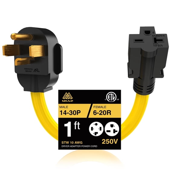 NEMA 14-30 to NEMA 6-20/6-15 Adapter, 1FT STW 10 AWG Copper Wire EV Charger Cord
