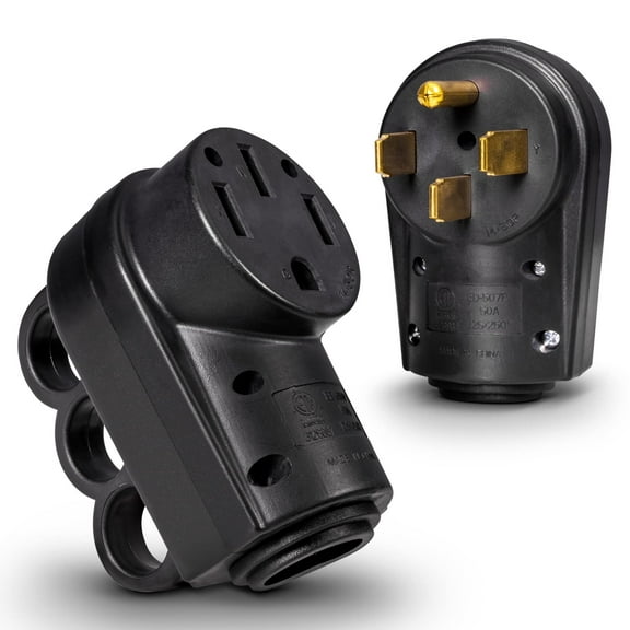 NEMA 14-50P/50R 125/250VV 50A RV Power Cord Male/Female Replacement Socket Plug Combo Kit for 6/3 + 8/1 AWG 4-Wire Cord [EZ Grip Handle] [ETL Listed]