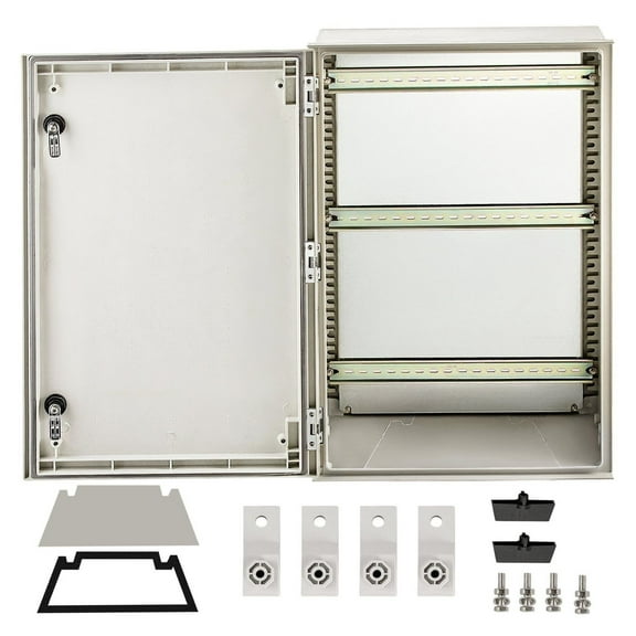 NEMA 4X Enclosure Fiberglass Electrical Box 24x16x9", IP66 Waterproof Outdoor Junction Box with Mounting Plate, 60x40x23cm, Indoor/Outdoor Electrical Cabinet