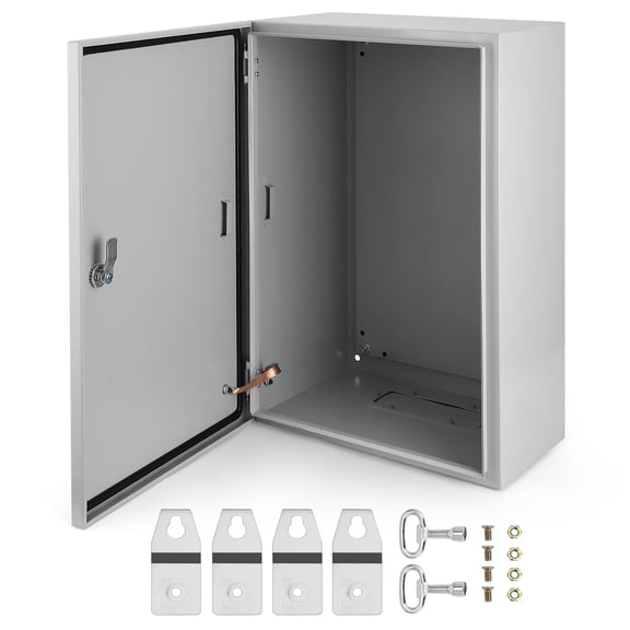 NEMA 4X Steel Electrical Junction Box - Outdoor/Indoor IP66 Waterproof & Dustproof Enclosure - Global Metal Project Box with Lock & Mounting Plate - Size: 24x16x10 Inch
