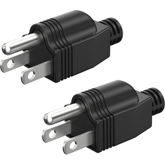 NEMA 5-15P Electrical Replacement Plugs End, Extension Cord Ends 125V 15A 2Pole 3Wire Male Plug，Ground Neutral Generator Plug，3 Prong Power Replacement Type (2)