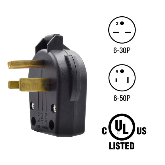 NEMA 6-30P & 6-50P, 30 & 50 Amp, 250 Volt, 3-Prong Grounded Heavy Duty Industrial Grade Right Angle Plug for Compressor, Ranges, Generator, Welders Replacement Plug,UL Listed