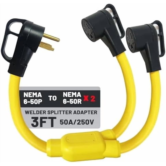 NEMA 6-50P to 2 Outlet 6-50R Y Splitter,50 Amp Welder Splitter Adapter Cord 3 Prong 6 AWG 250V Welder Splitter Power Extension Cord for EV Charger Dryer, 3 Feet$$Tools & Hardware Other