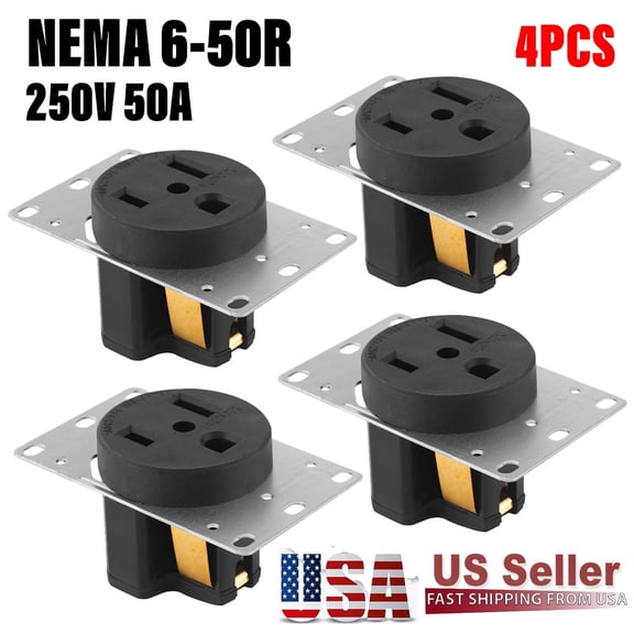 NEMA 6-50R Receptacle Outlet 50 Amp Flush Mounting 3 Wire 125/250V Black 4PC New