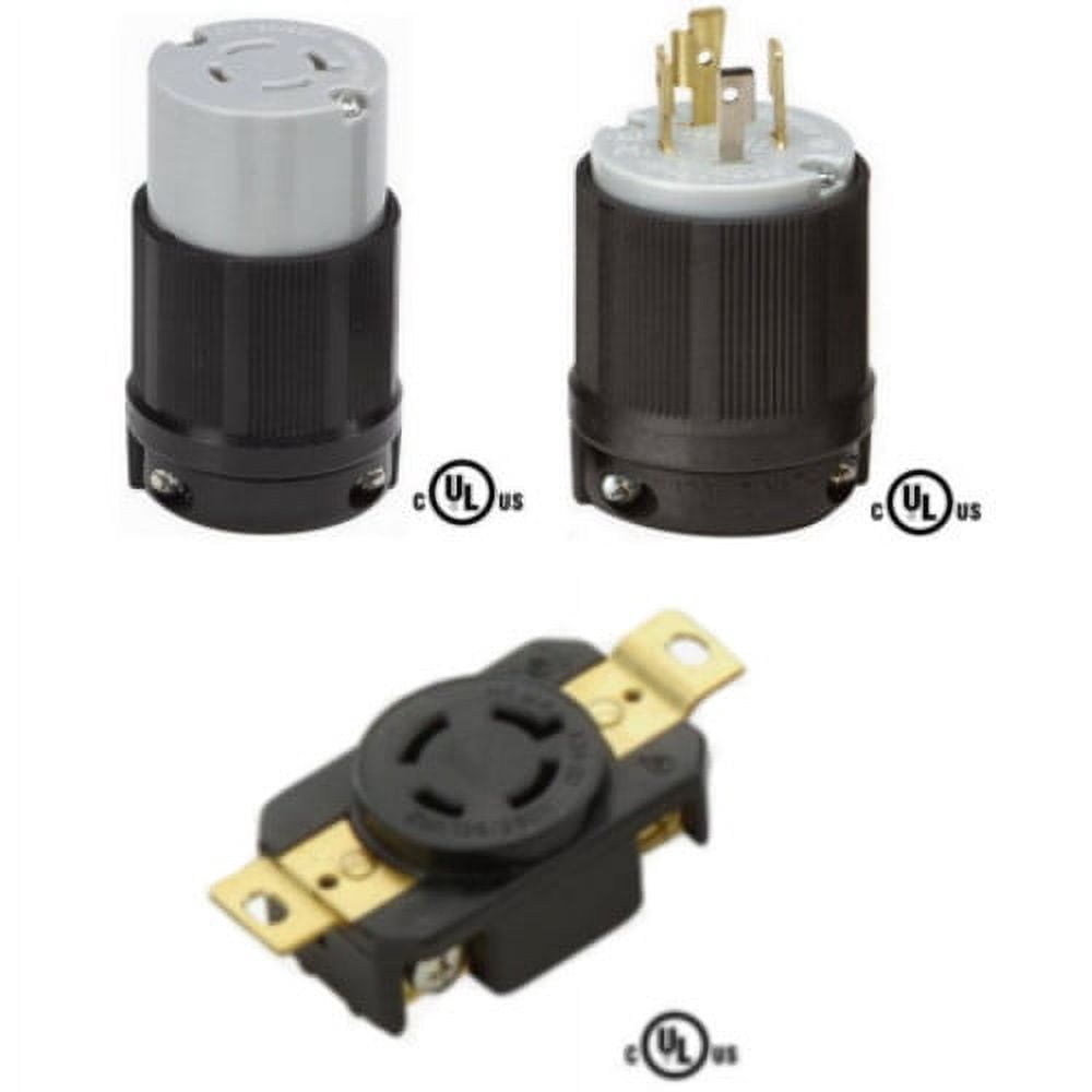 NEMA L14-20 Plug, Connector, and Receptacle Set - Rated for 20A, 125/250V, 4-Wire, 3 Pole - cUL Listed