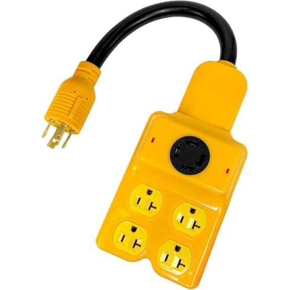 NEMA L14-30P to 4X 5-15/5-20R & 1x L14-30R Generator Extension Cord, 30 Amp 4-Prong to 15/20/30 Amp Twist Locking Power Plug Adapter Cord, 125/250V, 7500W, ETL Listed Power Splitter Extension -1.5FT