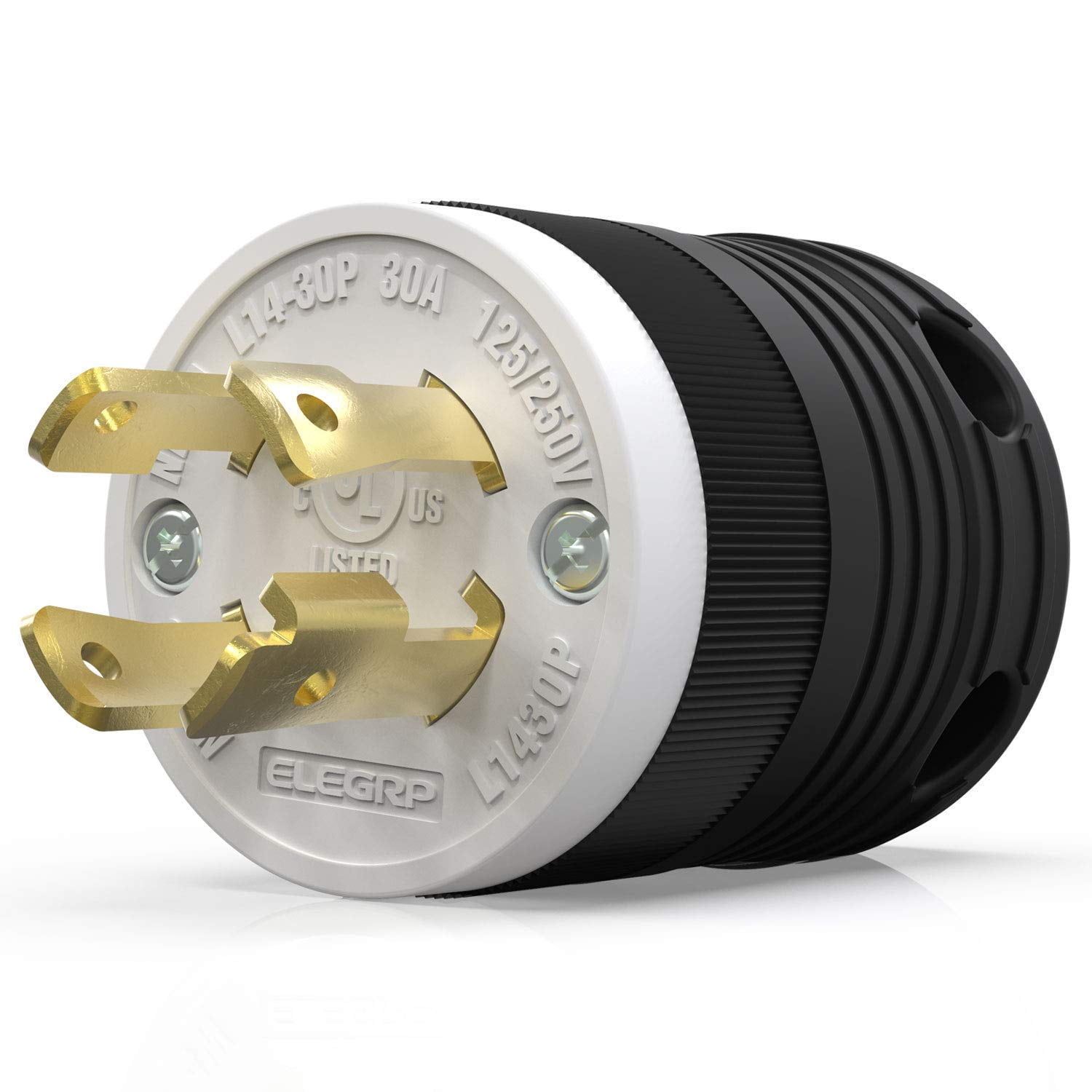 NEMA L14-30P Locking Plug, Generator Twist Lock Adapter Male Plug, 30 Amp 125/250V 3 Pole 4 Wire Grounding, Industrial Grade Heavy Duty, UL Listed (1 Pack, Black/White)
