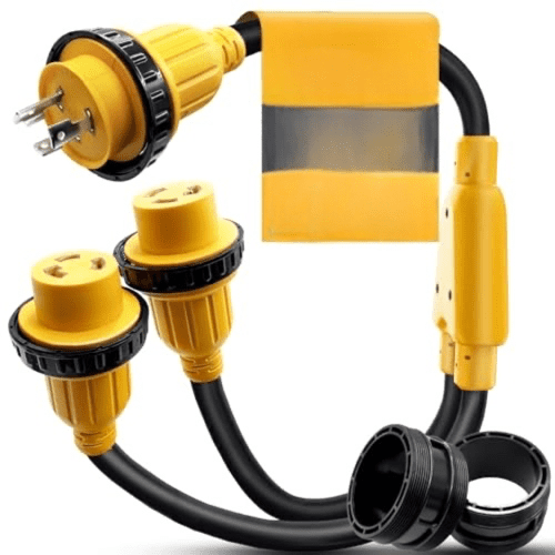NEMA L5-30P to (2) L5-30R 30 Amp Y Splitter Shore Power Adapter, 30A Male Plug x (2) 30A Female Receptacle with Locking Rings & Collar, 125V Heavy Duty 10AWG*3 for Marine Boat RV Camping(ETL Listed)