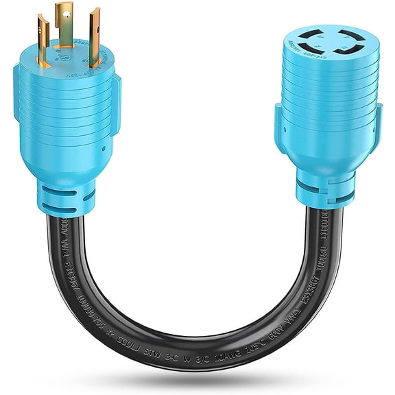 NEMA L5-30P to L14-30R Adapter Cord, 4 to 3 Prong Generator Transfer Switch Adapter, 30 Amp Generator Twist Lock 3 to 4 Prong House Inlet Box, STW 10 AWG Blue