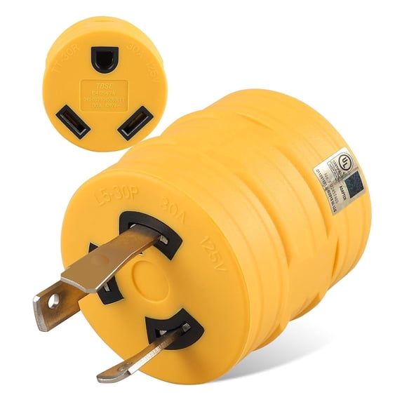 Three Pin Plug Point NEMA L5-30P to TT-30R 30 Amp RV Adapter, Portable Compact Adaptor, 3 ...
