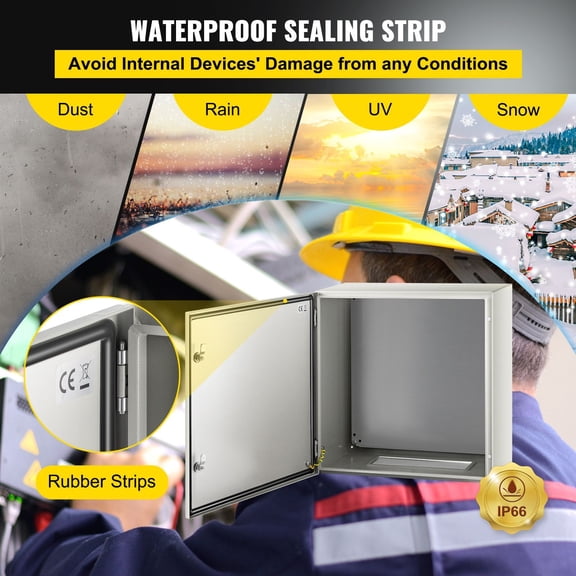 NEMA Metal Case, 24x24x12'' NEMA 4X Metal Electric Enclosure, IP66 Water & Dust Resistant, Suitable for Both Outdoor & Indoor Use, Includes Mounting Plate