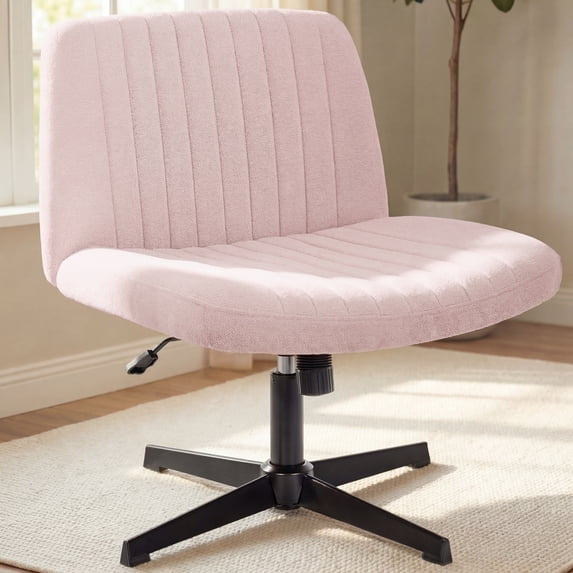 NEO CHAIR Criss Cross Chair No Wheels Armless Comfy Desk Chair Wide Vanity Makeup Cross Legged Office Adjustable Computer Task for Home Office Fabric (Pink)