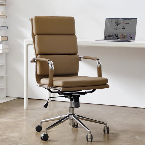 NEO CHAIR Conference Office Chair Century Modern High-Back Cushioned, Brown