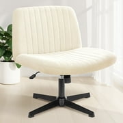 NEO CHAIR Criss Cross Chair No Wheels Armless Cross Legged Office Desk Wide Comfy Vanity Makeup Chair Adjustable Computer Task for Home Office Fabric (Beige Fabric)