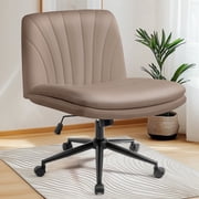 NEO CHAIR Criss Cross Chair with Wheels, Cozy Wide PU Leather Seat, Brown
