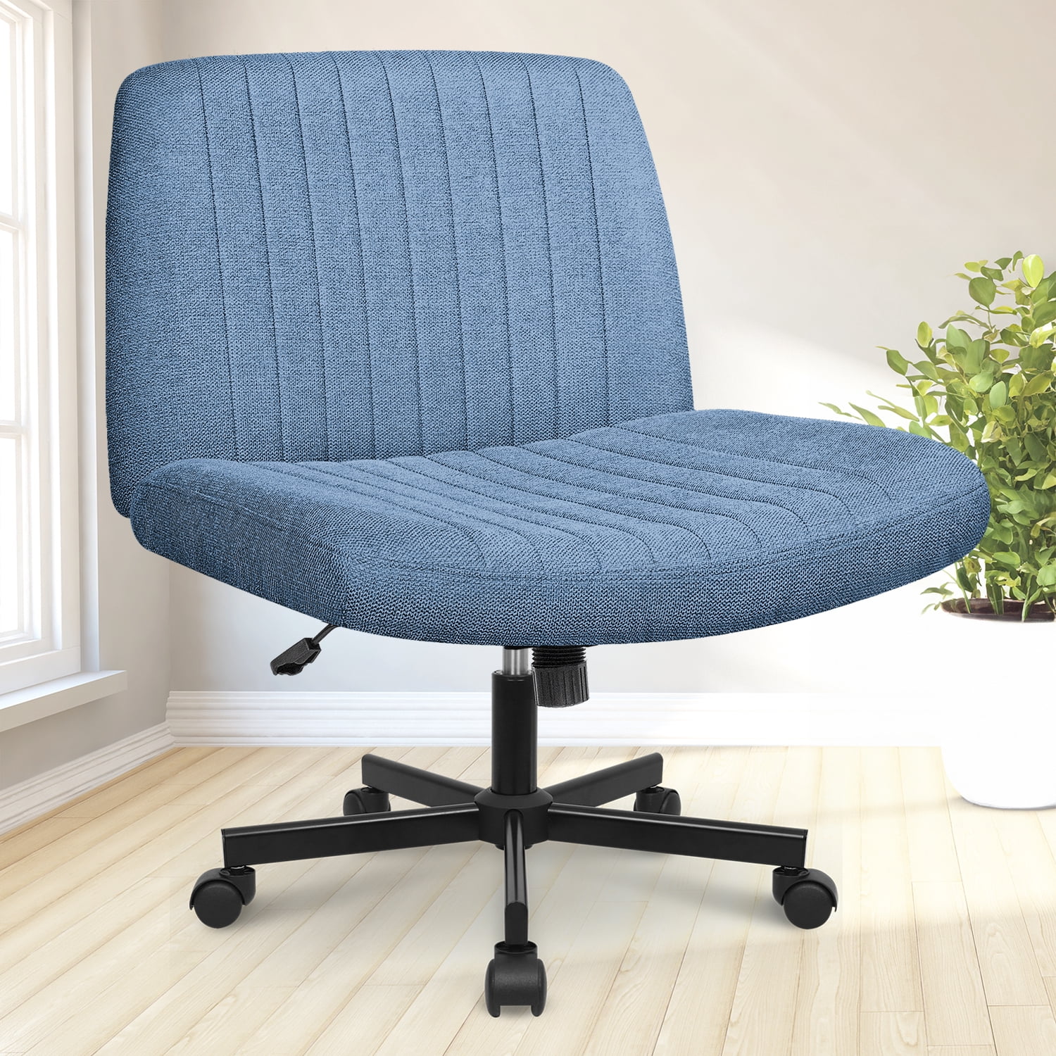 NEO CHAIR Criss Cross Legged Office Desk Vanity Armless Chair with Wheels Swivel, Blue
