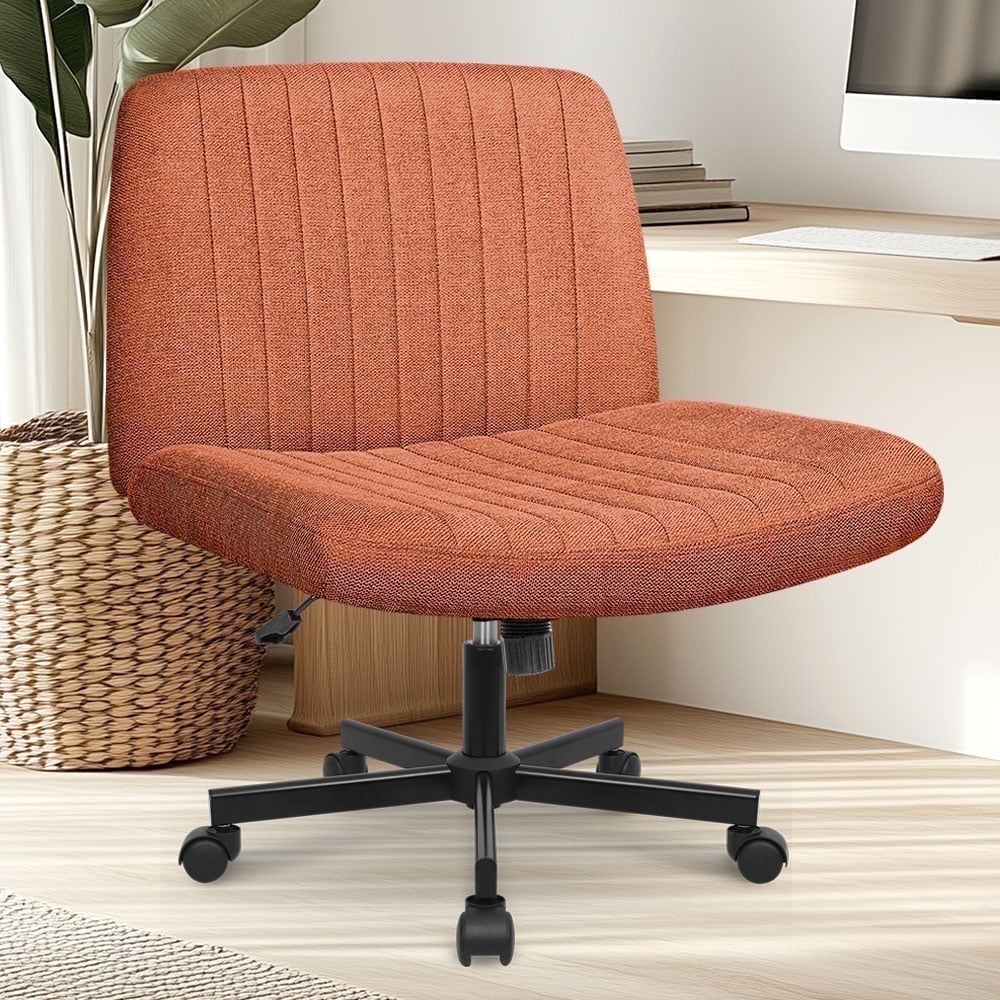 NEO CHAIR Criss Cross Legged Office Desk Vanity Armless Chair with Wheels Swivel, Brown