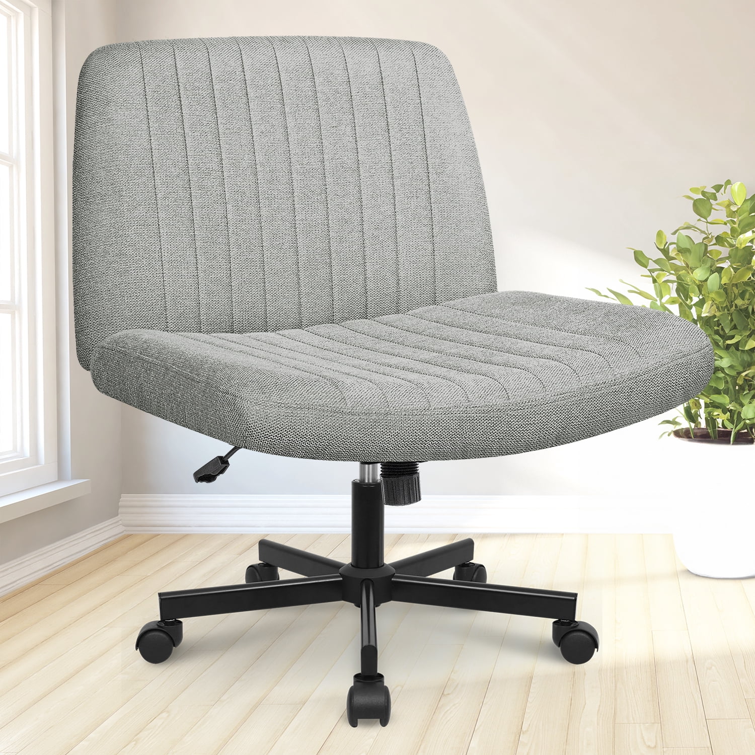 NEO CHAIR Criss Cross Legged Office Desk Vanity Armless Chair with Wheels Swivel, Gray