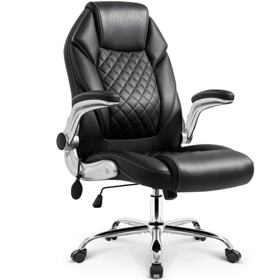 NEO CHAIR Executive Office Chair High Back Ergonomic Computer Desk Chair with Adjustable Lumbar Support Padded Filp-up Arms PU leather Comfy Task Tilt Swivel for Home (Black)