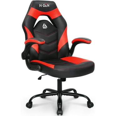NEO CHAIR N-gen Gaming Chair, Ergonomic Leather Computer Desk Chair, Adjustable Swivel Task Chair with Flip-Up Armrest for Adults, Red