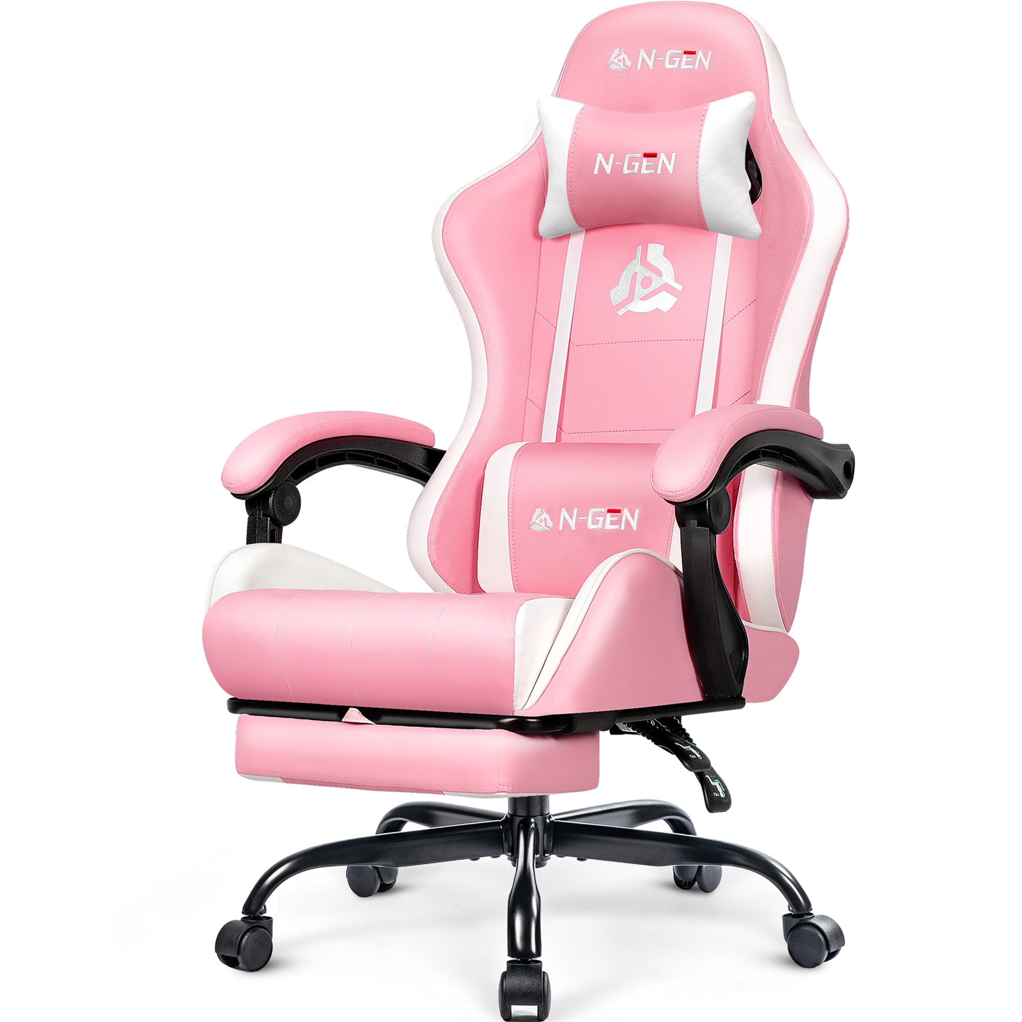 NEO CHAIR Video Gaming Chair with Footrest High Back Ergonomic Comfortable Office Computer Desk with Lumbar Support Height Adjustable with PU Leather Recliner for Adults Women Men (Pink)