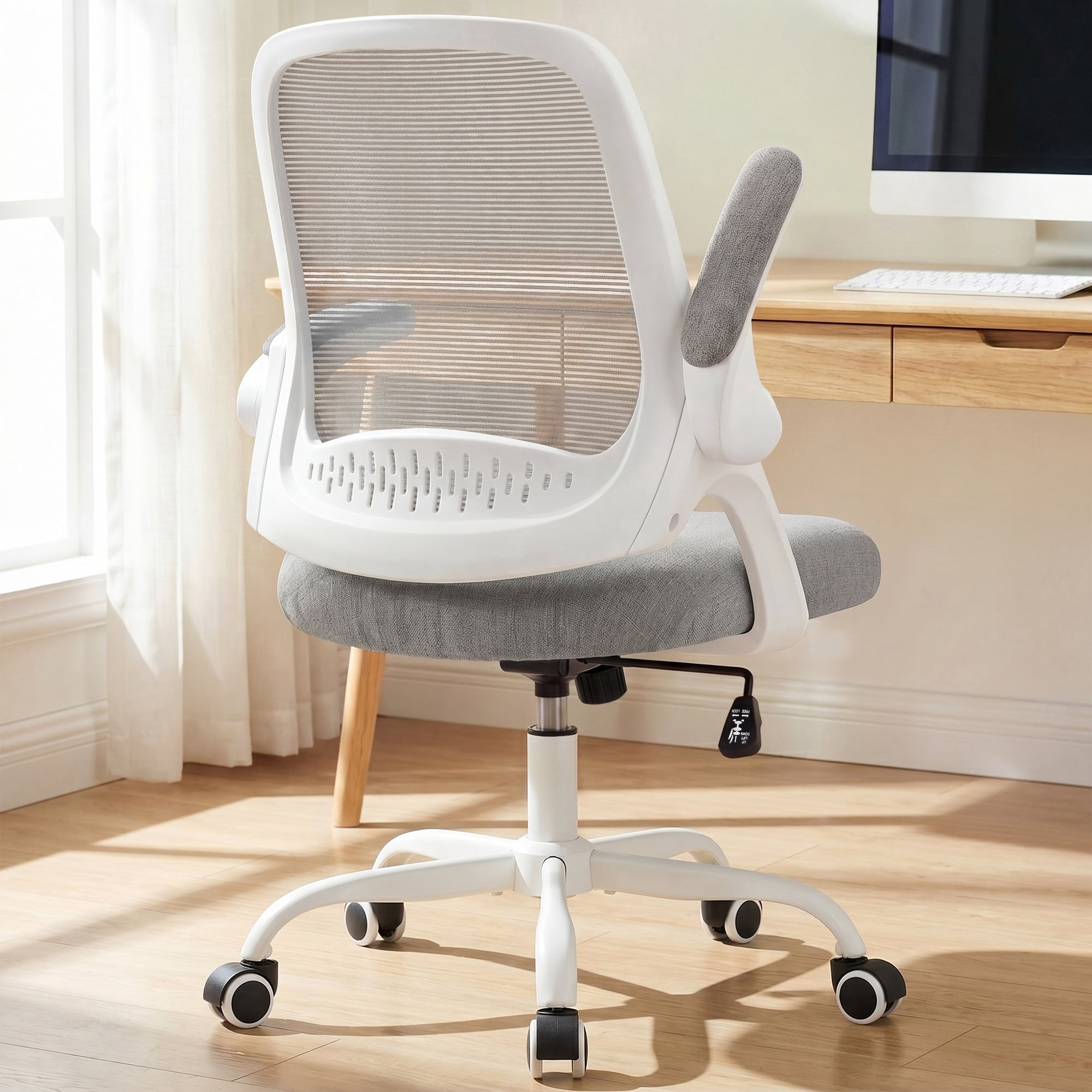 NEO CHAIR Office Chair Gaming Desk Computer Mesh Ergonomic Chair with Flip-up Arms Comfy Lumbar Support Adjustable Height Rolling Wheels Chair for Home Office (Grey)