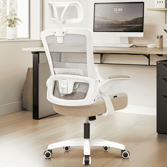 NEO CHAIR Office Desk Chair with Ergonomic High Back Mesh Headrest, Beige