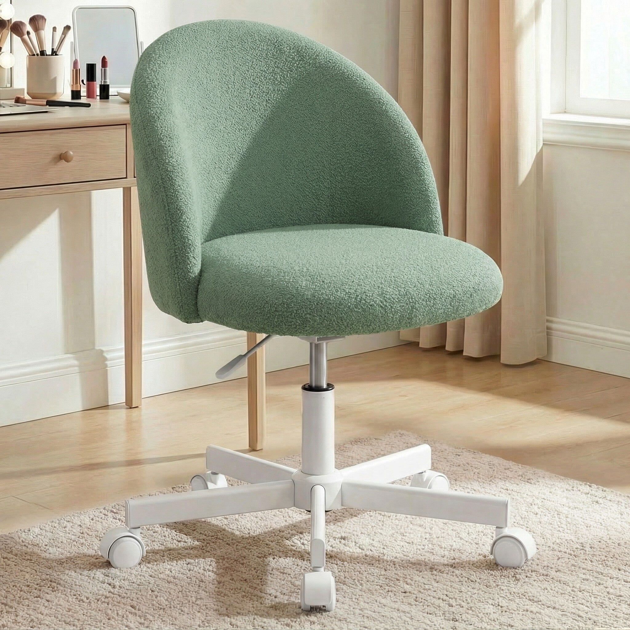 NEO CHAIR Office Vanity Chair with Wheels Comfy Desk Chair for Girls Cute Computer Small Armless Adjustable Height Swivel for Home Bedroom Task (Green)