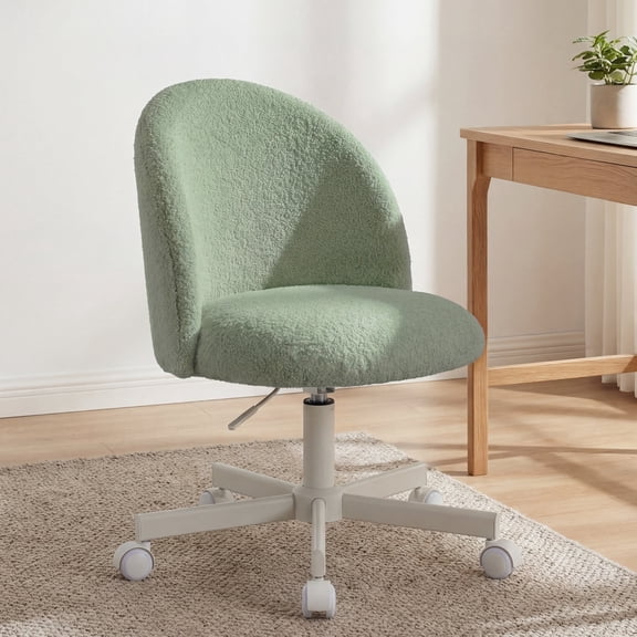 NEO CHAIR Office Vanity Chair with Wheels Comfy Desk Chair for Girls Cute Computer Small Armless Adjustable Height Swivel for Home Bedroom Task (Mint Green)