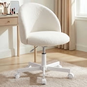 NEO CHAIR Office Vanity Chair with Wheels Comfy Desk Chair for Girls Cute Computer Small Armless Adjustable Height Swivel for Home Bedroom Task White