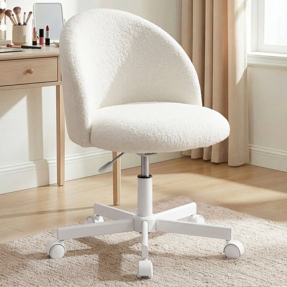 NEO CHAIR Office Vanity Chair with Wheels Comfy Desk Chair for Girls Cute Computer Small Armless Adjustable Height Swivel for Home Bedroom Task (White)
