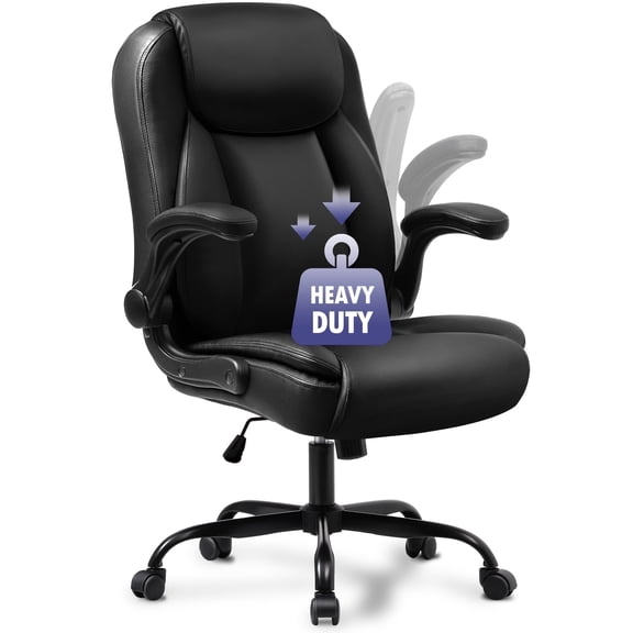 NEO CHAIR Executive Office Chair, Ergonomic High back Cushioned, Wide Leather Seat 8 Hours Heavy Duty Design, Flip Up Armrest Computer Desk Chair, Black