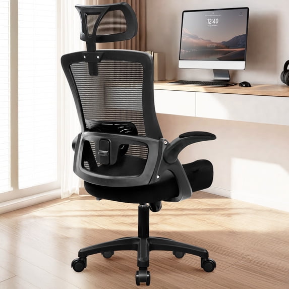 NEO Chair Ergonomic Adjustable Home Office Desk Chair High Back Computer Gaming Mesh Chair with Comfy Task Adjustable Arms Lumbar Neck Support Swivel for Home Office (Dark Black)