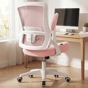 NEO CHAIR Office Desk Gaming Chair Computer High Back Mesh Seat with Rolling Wheels Ergonomic Adjustable Comfy Flip-up Armrests Lumbar Support Height for Home Pink