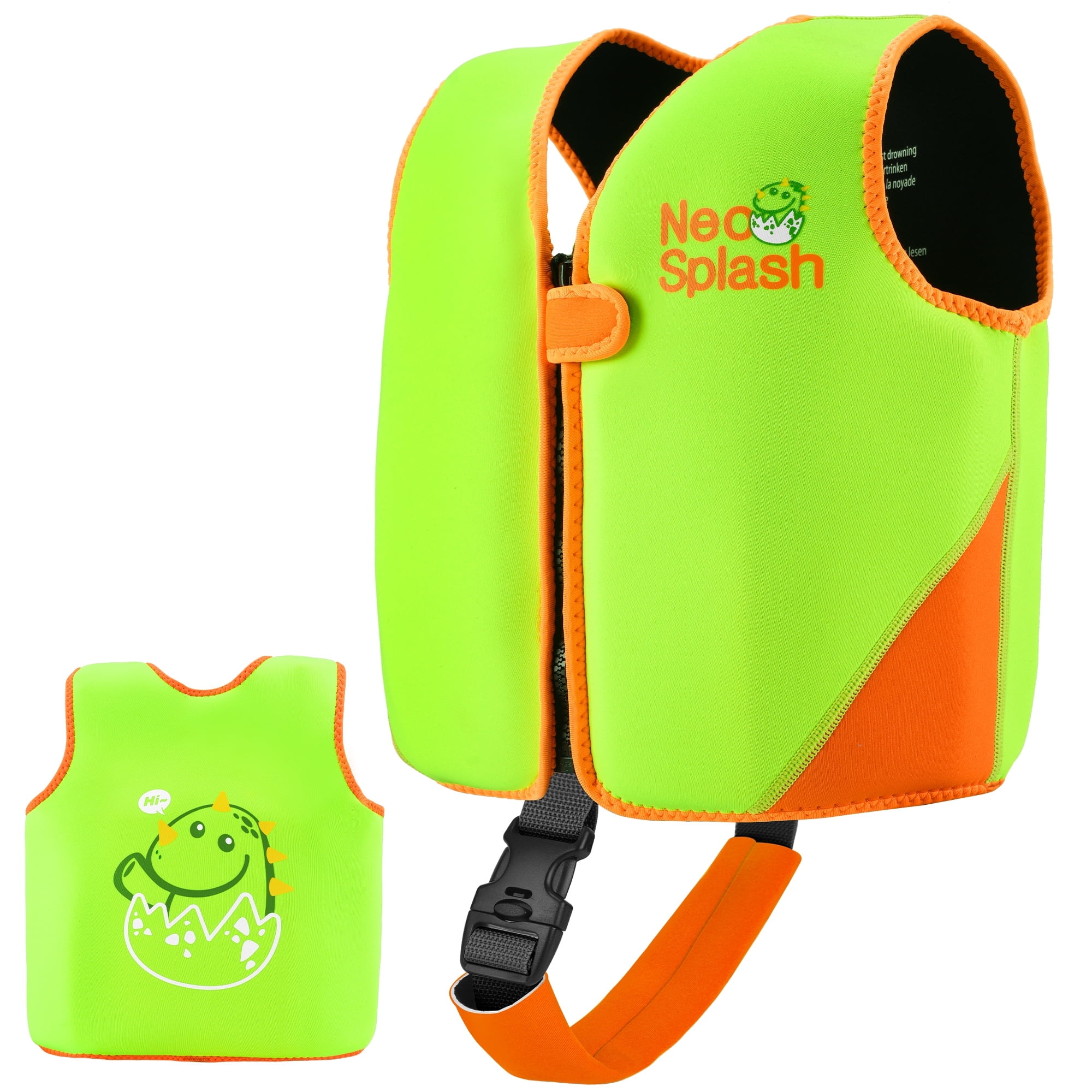 NEO-SPLASH Toddler Swim Vest, Neoprene Life Jacket for Kids Ages 1-3 (24.3-41.8 lbs), Green Dinosaur