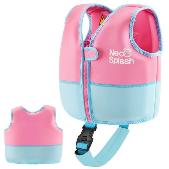 NEO-SPLASH Toddler Swim Vest, Neoprene Life Jacket for Kids Ages 1-3 (24.3-41.8 lbs), Pink Blue
