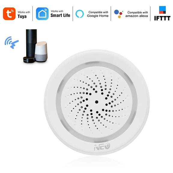 NEO Wifi Siren Alarm Sensor Smart Alarm Siren Home Security System Tuya Smart Life APP Compatible with Alexa Home Voice Control