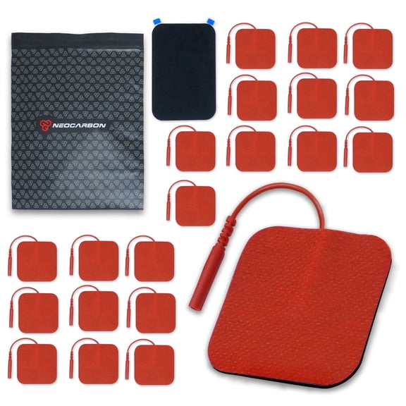 NEOCARBON Reusable Electrode Pads for TENS Pro Unit, Premium Replacement Square Pads with Plastic Holder, Set of 10 Pairs, Red
