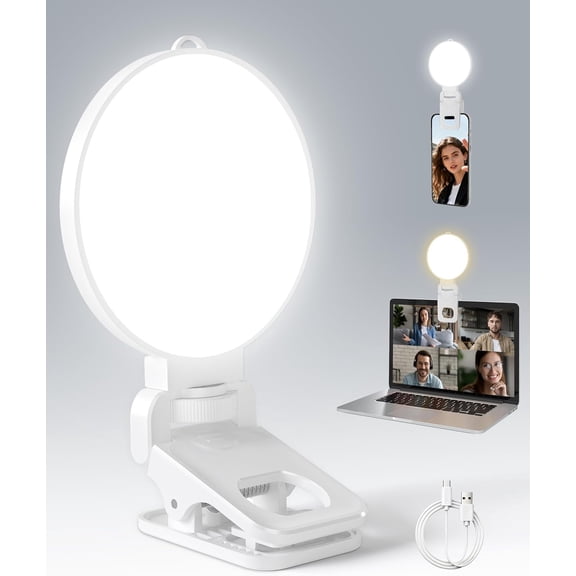 NEOFDC for 3 Color Soft Selfie Light Phone Light with Clip, Portable Edge-lit Ring Light, Rechargeable Video Conference Lighting for iPhone/Selfies/Makeup/Live Streaming/TikTok/Vlog/Zoom/Video Calls