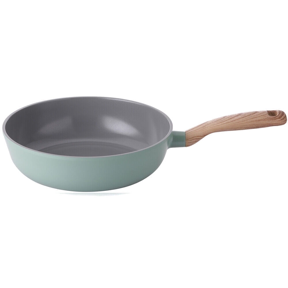 Retro Green Nonstick Ceramic 10-Inch Wok with Silicone Handle