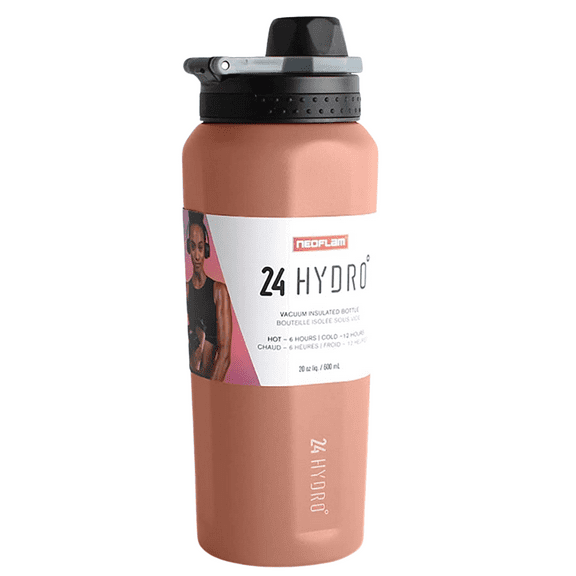NEOFLAM 24 Hydro Vacuum Insulated Sport Water Bottle | Double Walled Stainless Steel Body | 20oz (600ml) | BPA Free & Eco Friendly | (Sunset Pink)
