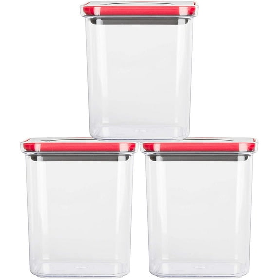 NEOFLAM Airtight Smart Seal Food Storage Container (Set of 3, Square) | Crystal Clear Body | Modular, Stackable, Nestable Design | Easy to Clean, BPA Free (1.4 L, 47.3 oz)