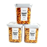NEOFLAM Airtight Smart Seal Food Storage Container (Set of 3, Square) | Crystal Clear Body | Modular, Stackable, Nestable Design (1.4L, White Lid)
