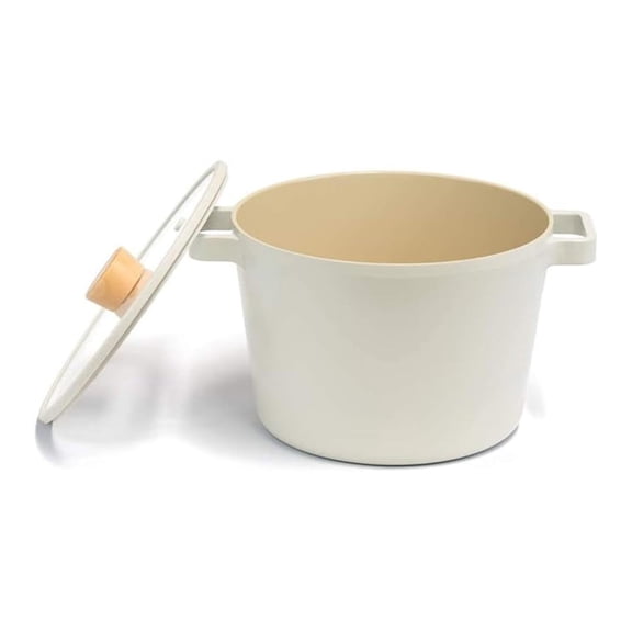 NEOFLAM Deep Stock Pot for and Induction | Glass Lid with Wood Knob | Made in Korea (8.7in / 4.9qt)