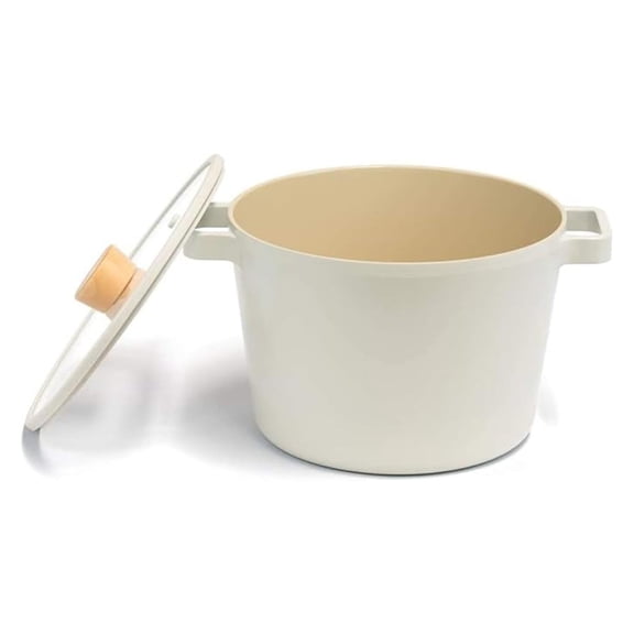 NEOFLAM Deep Stock Pot for and Induction | Glass Lid with Wood Knob | Made in Korea (8.7in / 4.9qt)